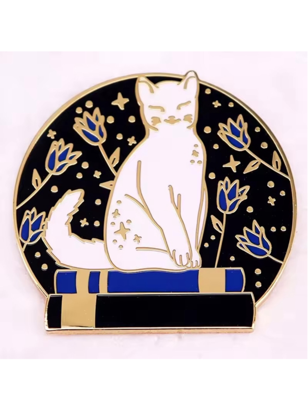 Cute Cat on Book Enamel Pin - Picture 1 of 1